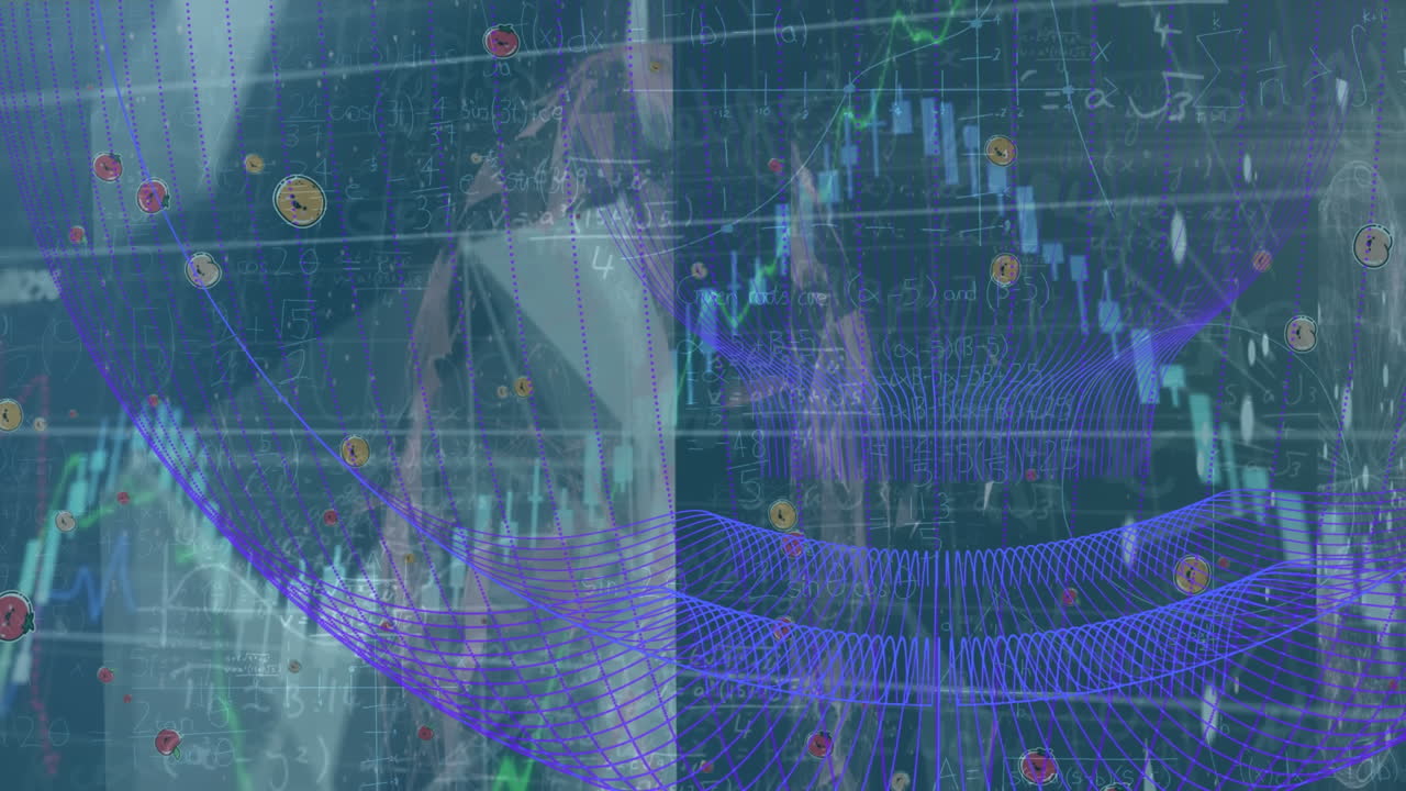떨어지는 디지털 시계, 다중 그래프 및 수학적 방정식에 대한 지구의 애니메이션