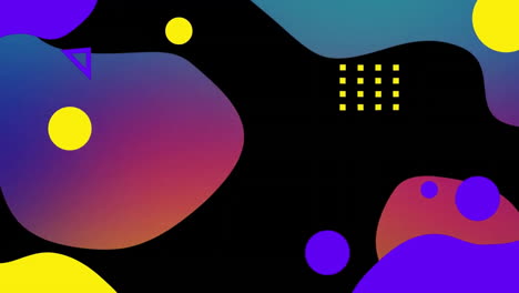 animation of circles, squares and multicolored abstract pattern over black background