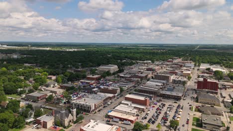 the unbound gravel cycling event expo in emporia kansas, aerial shot showing the city.