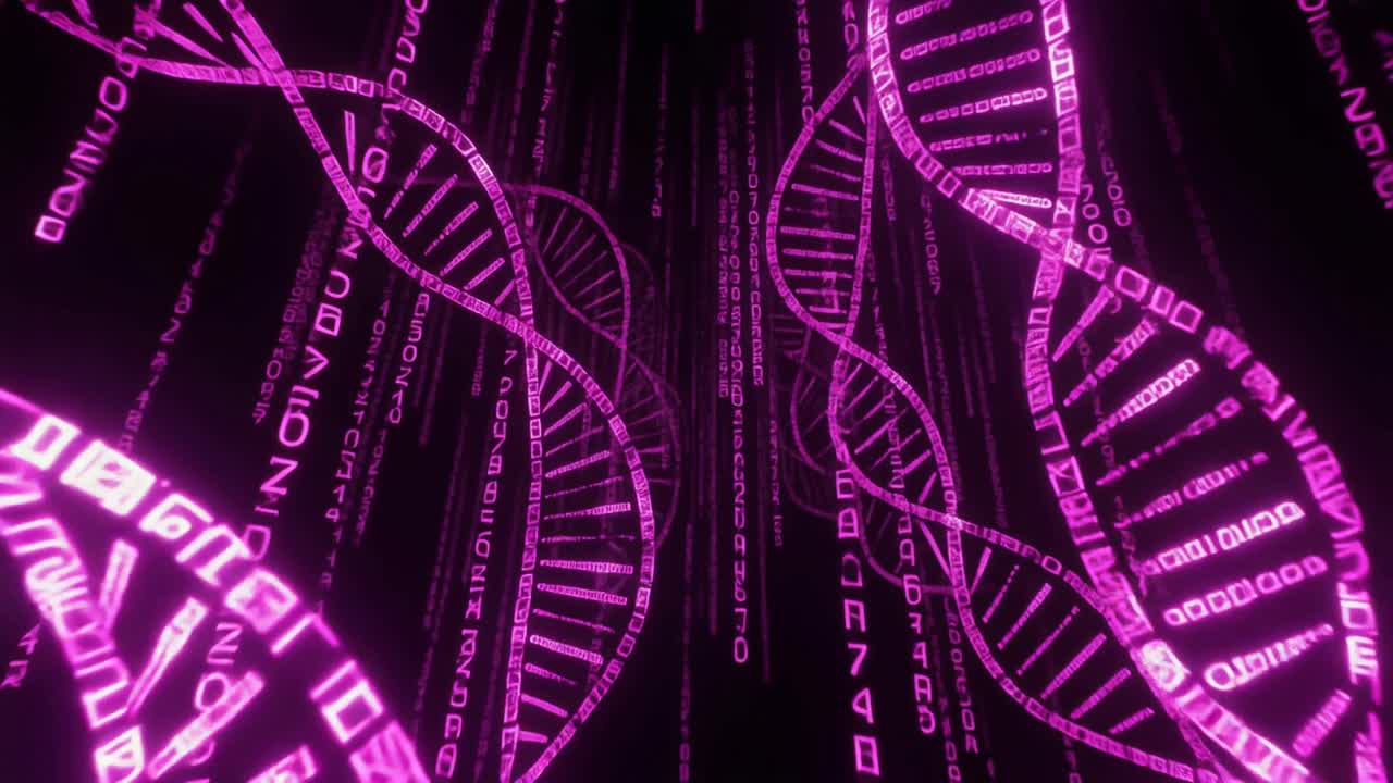 Abstract Pink DNA Helix and Digital Data Animation