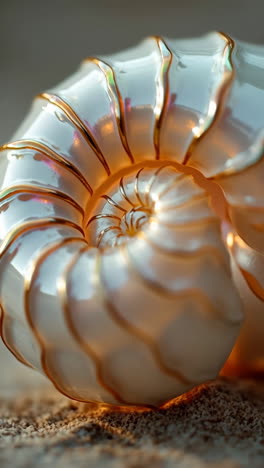 close-up of an iridescent nautilus shell