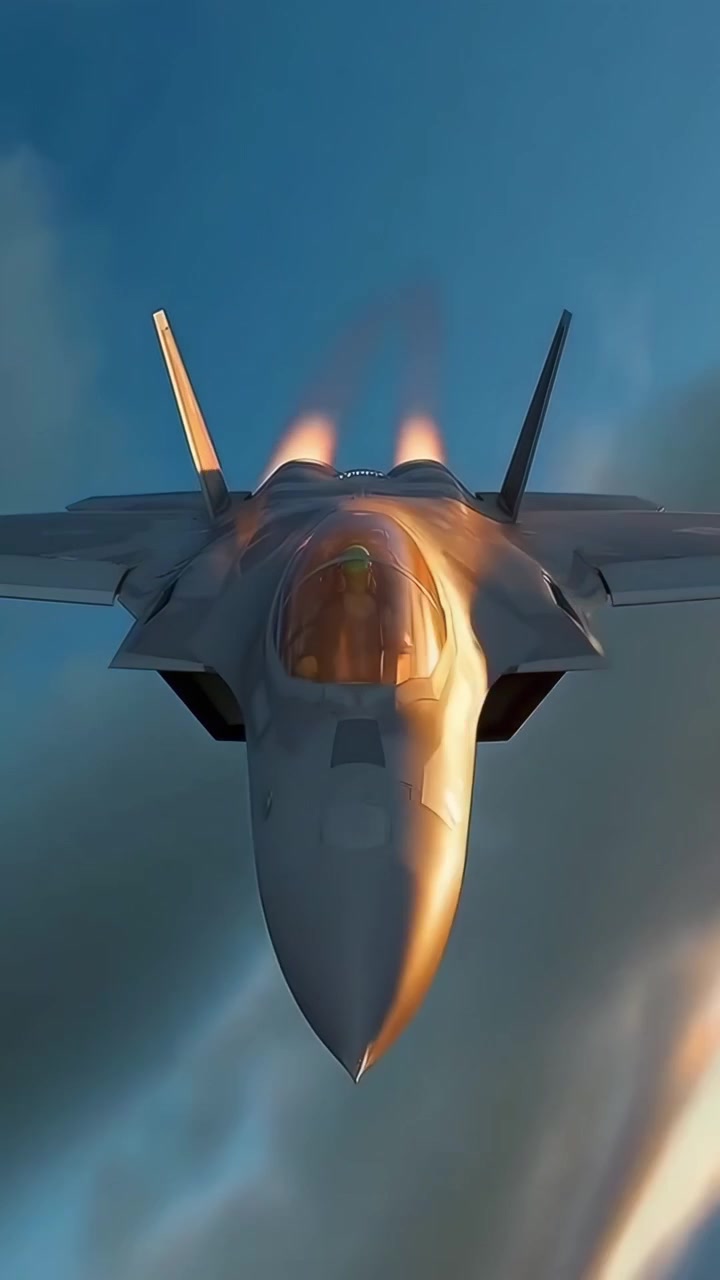 Jet Tempur Perkasa Terbang Langsung Melintasi Awan saat Jam Emas