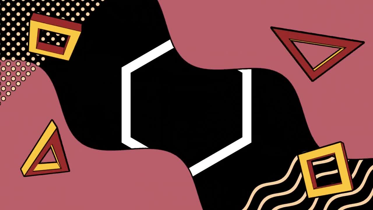 animación de hexágonos blancos con formas abstractas sobre fondo negro