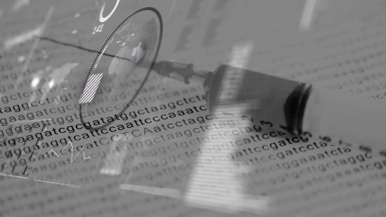 animación del procesamiento de datos y la jeringa