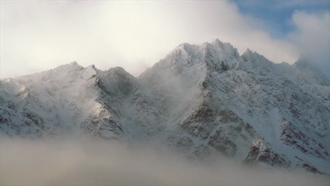 pájaro volando mientras cae la primera nevada sobre las montañas notables