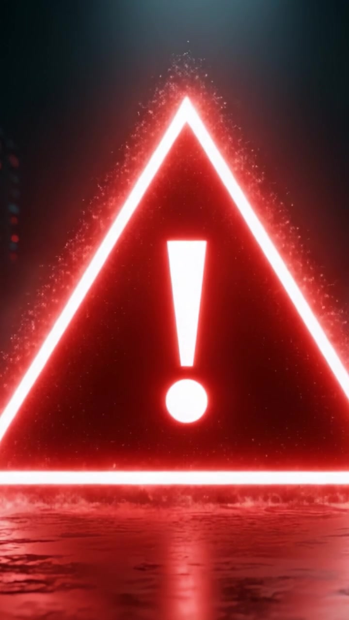 Dynamic Red Warning Symbol with Exclamation Mark in a Futuristic Setting, Emphasizing Alertness and Attention for Critical Situations