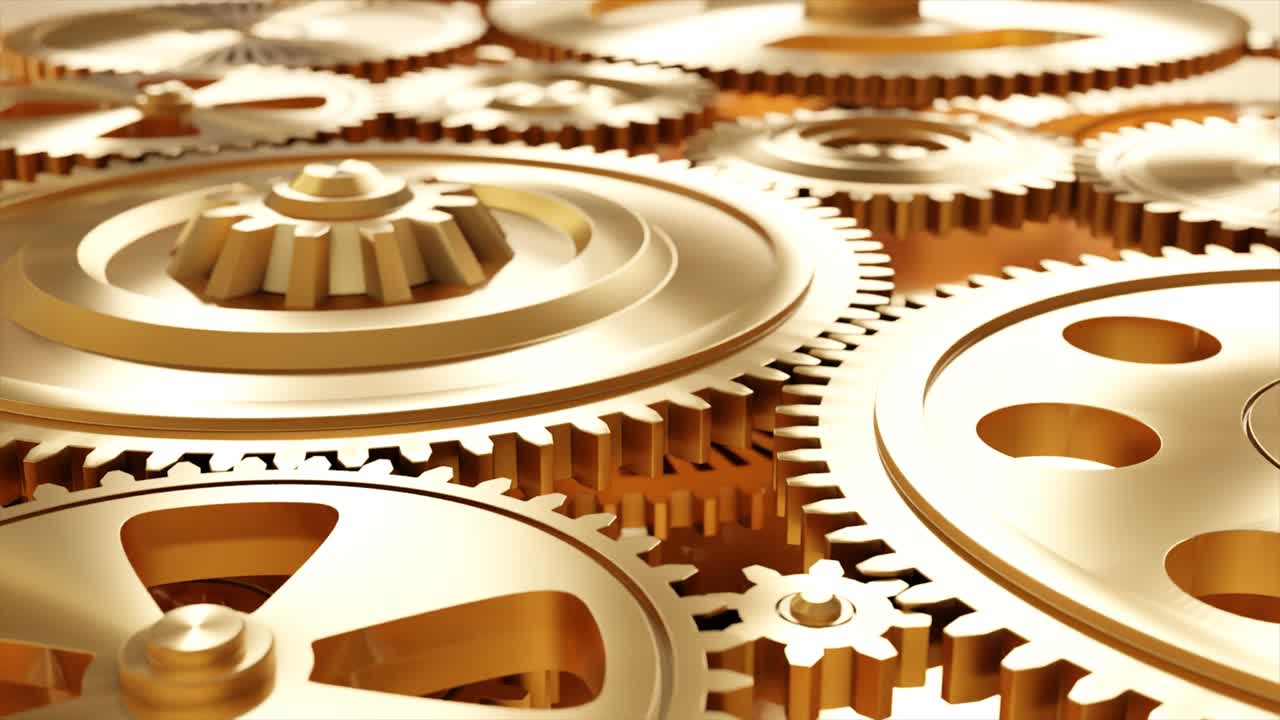 video de fondo industrial con engranajes dorados. animación en 3d.