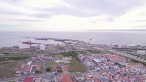 Drone-view-at-Atlantic-ocean-and-Port-in-Sines,-Portugal