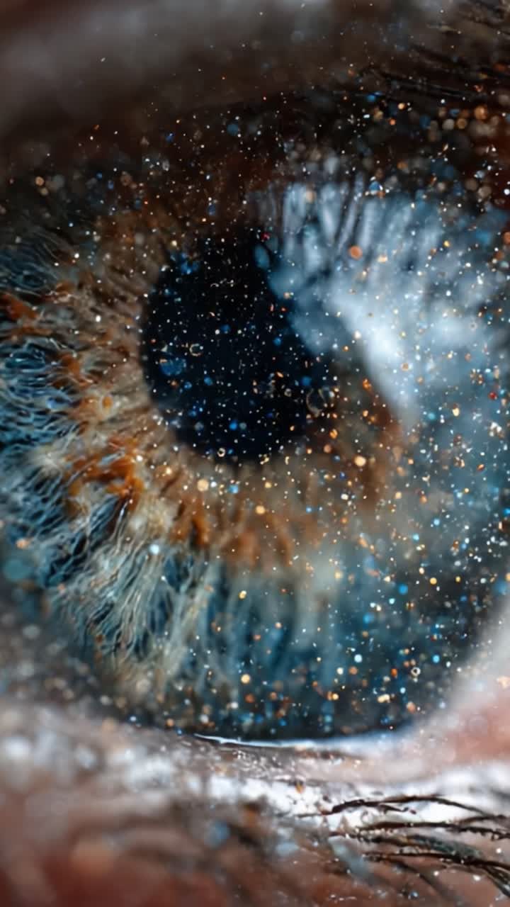 A Stunning Macro Perspective of an Eye Capturing the Marvels of the Universe with Colorful Specks of Light and Intricate Details in the Iris and Pupil