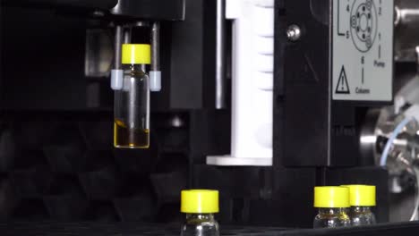 medicine research in medical laboratory, process of vaccine development, automatically machine do an experiment on sample in science lab