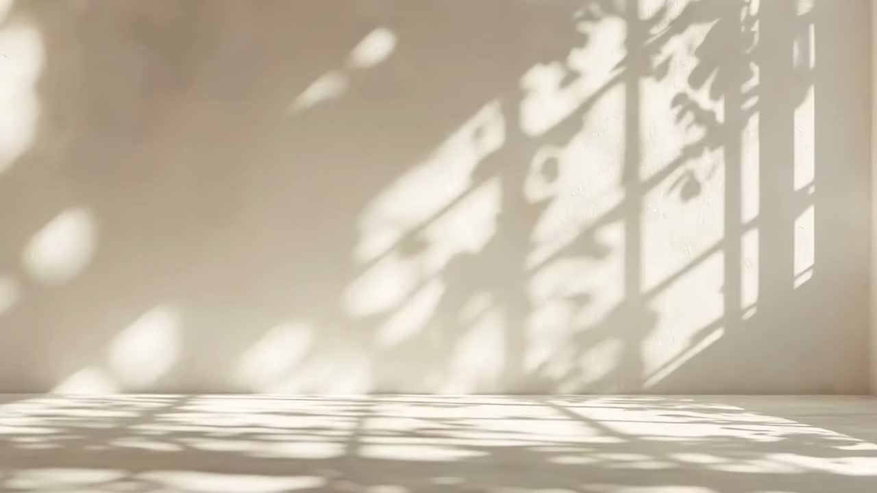 Minimalist video concept with soft shadows of leaves on a wall