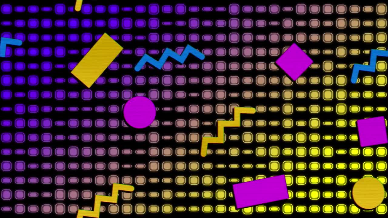 animazione di forme astratte e file di dischi tremolanti su sfondo nero