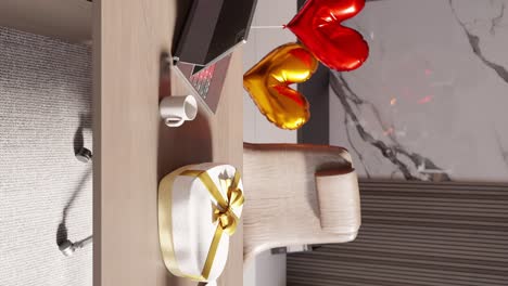 de renderización vertical 3d de oficina de escritorio profesional con corazón regalo de un amante, amor y trabajo compañero de negocios de estilo de vida de cuidado
