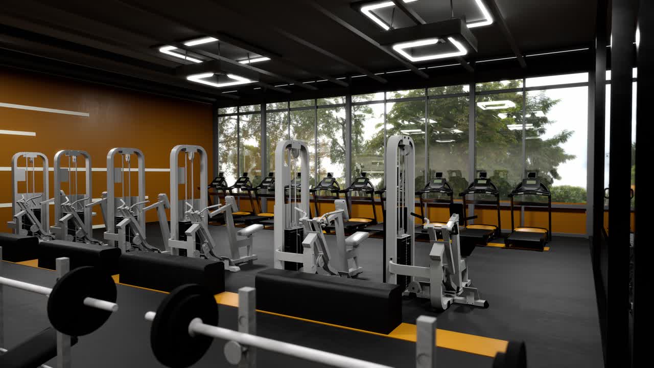 interior moderno del gimnasio con equipos de ejercicio