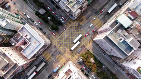 downtown hong kong buildings, crosswalk and traffic, high altitude aerial view