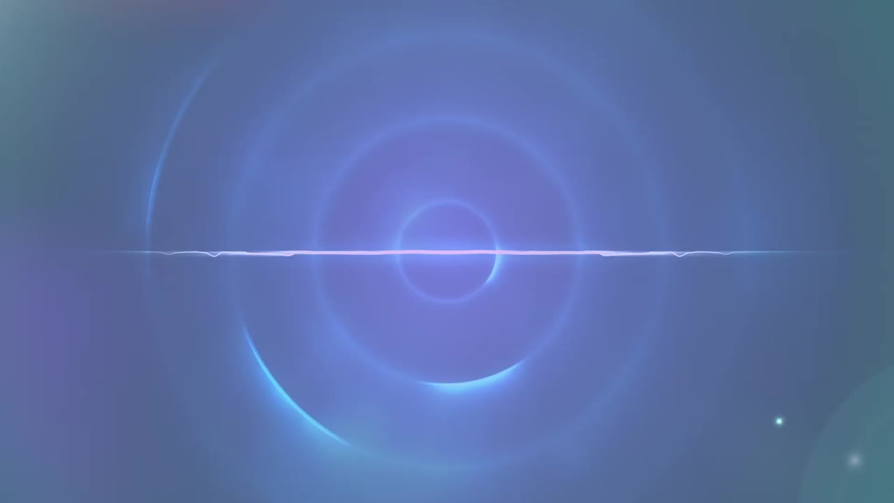 검은색 배경에 움직이는 파란색 원 위의 파동과 조명의 애니메이션