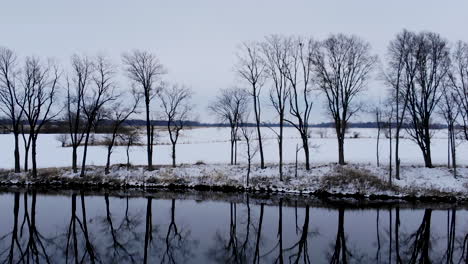 a pond with fresh snow