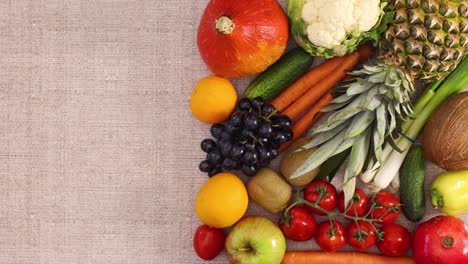 frame for text and recipe next to fresh fruits and vegetables. stop motion