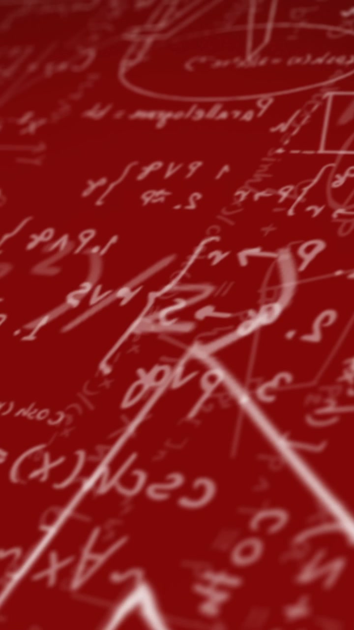 Animazione di elaborazione dati matematici su sfondo rosso