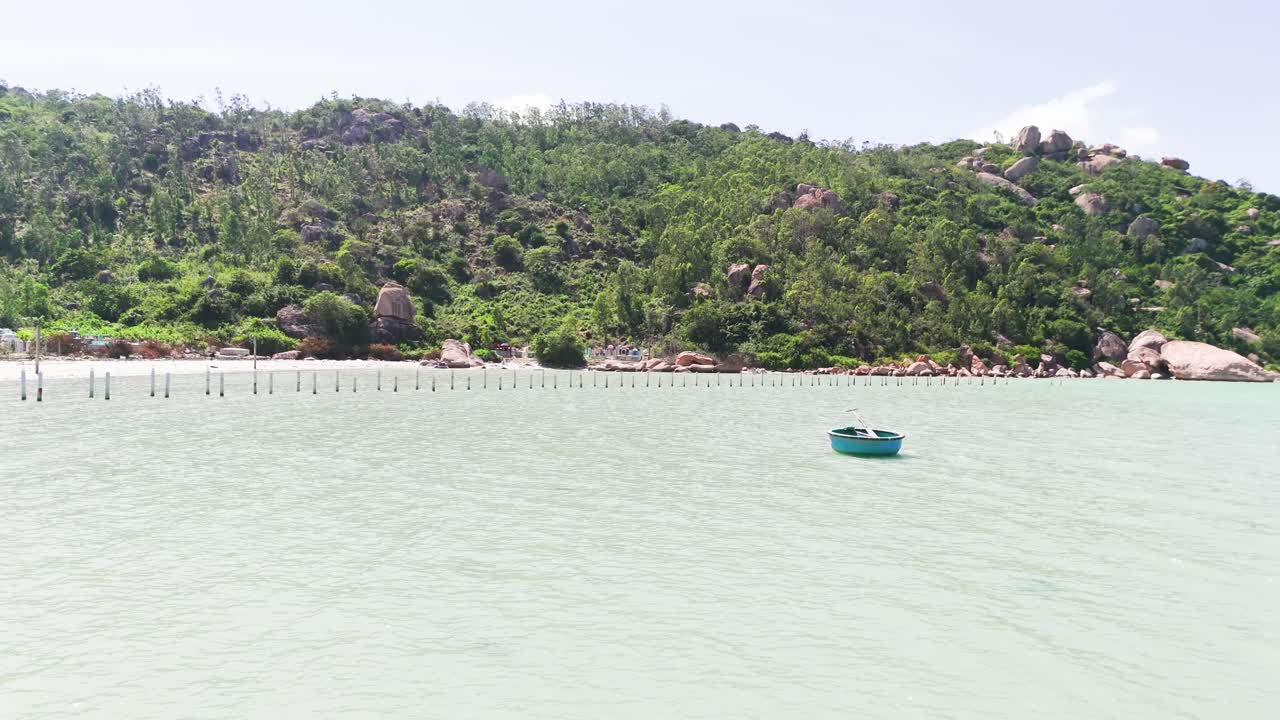 Aerial View Pan of the Beach and the Sea in Ninh HảI District.
