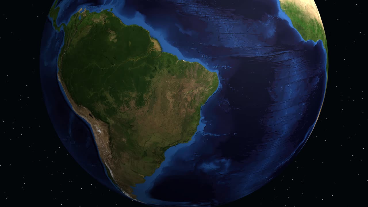 Il globo digitale ruota e ingrandisce il Sud America, evidenziando La Paz con informazioni demografiche dettagliate