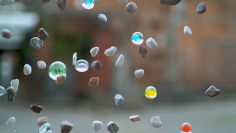 Precious and valuable objects suspended in the air against a blurred background