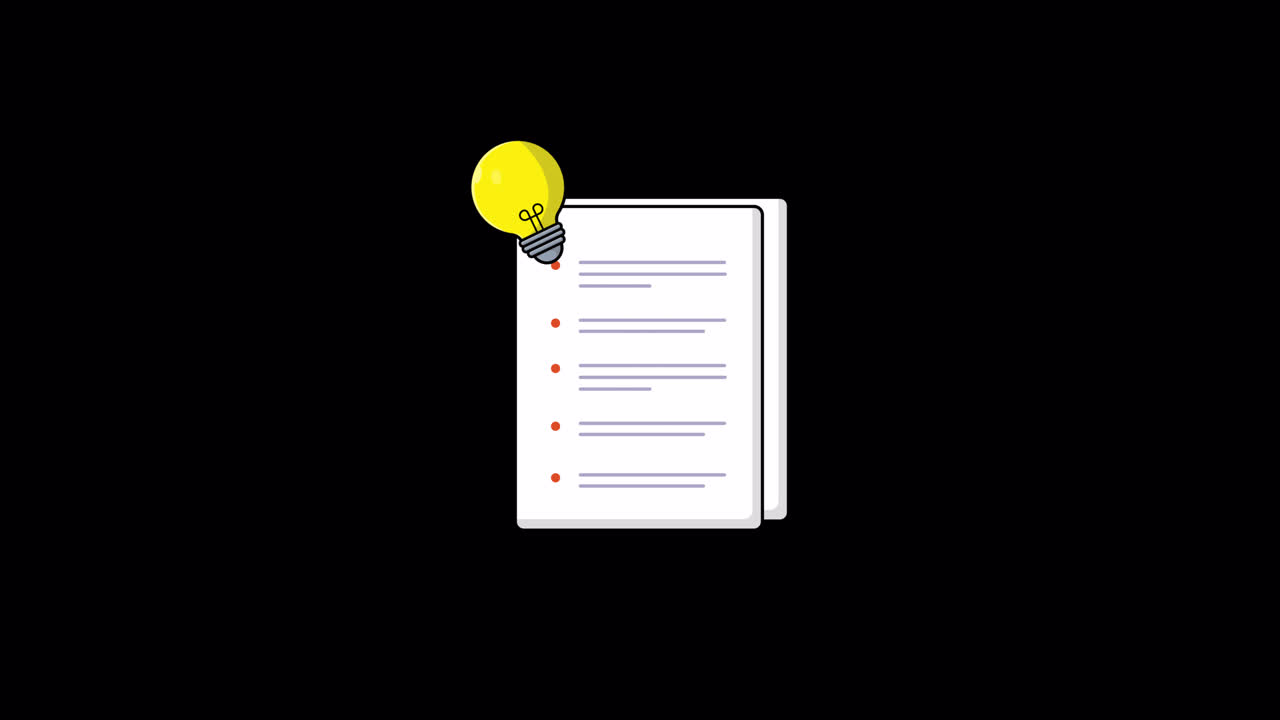 Documento animato con lampadina, concetto di idea