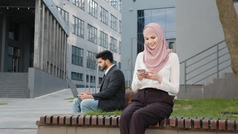 business couple working outside