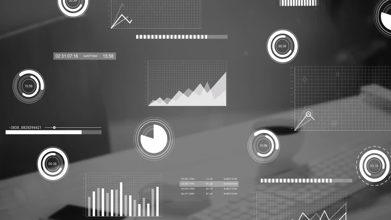 Animation of interface with data processing against office desk