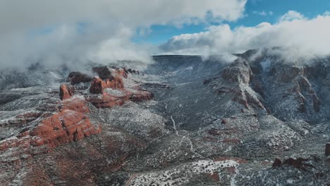 snow-covered red rock mountains under cloudscape in sedona, arizona, united states