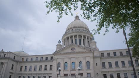 wide: stormy skies over the mississippi state capitol building. jackson, ms