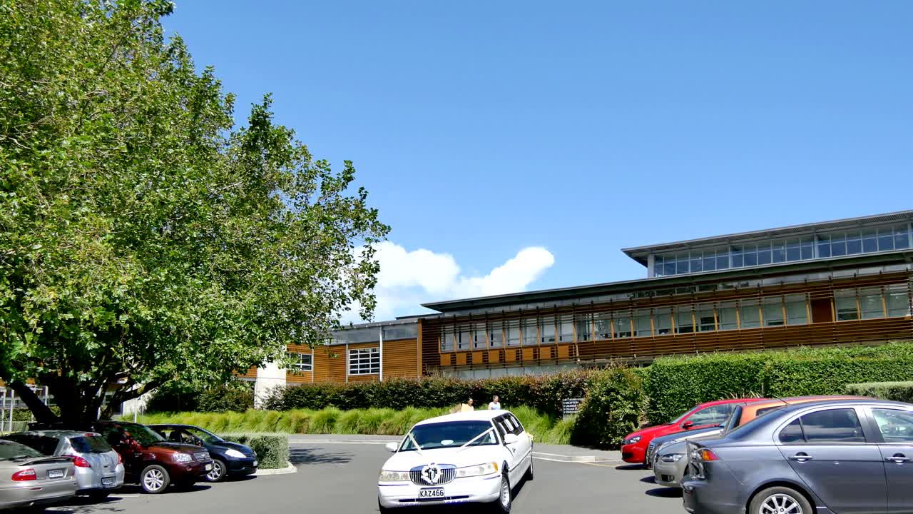 하얀 웨딩 카 또는 리무진의 샷