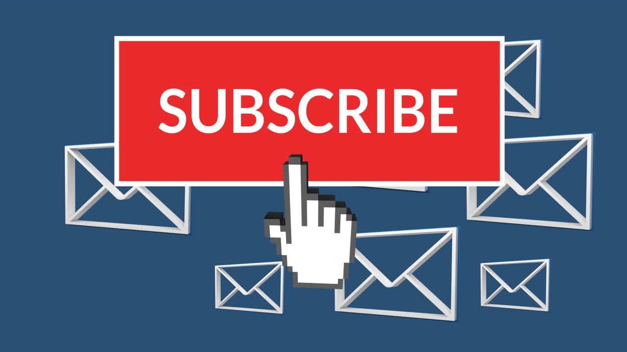 소셜 미디어 4k에서 손을 가리키는 구독 버튼