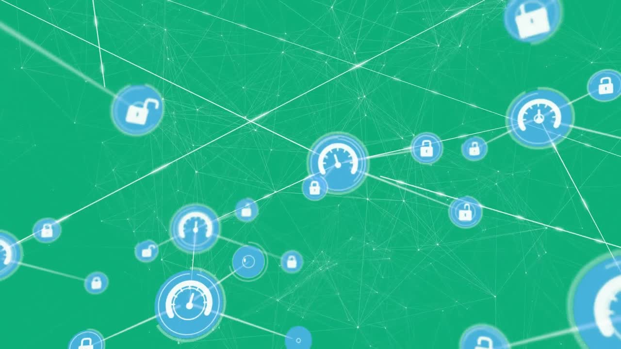 녹색 배경 위의 연결 네트워크의 애니메이션