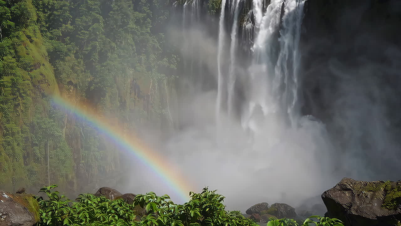 Rainbow Waterfall in a Lush Jungle