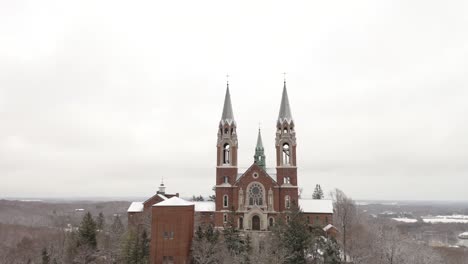 cinematic aerial view of historic holy hill