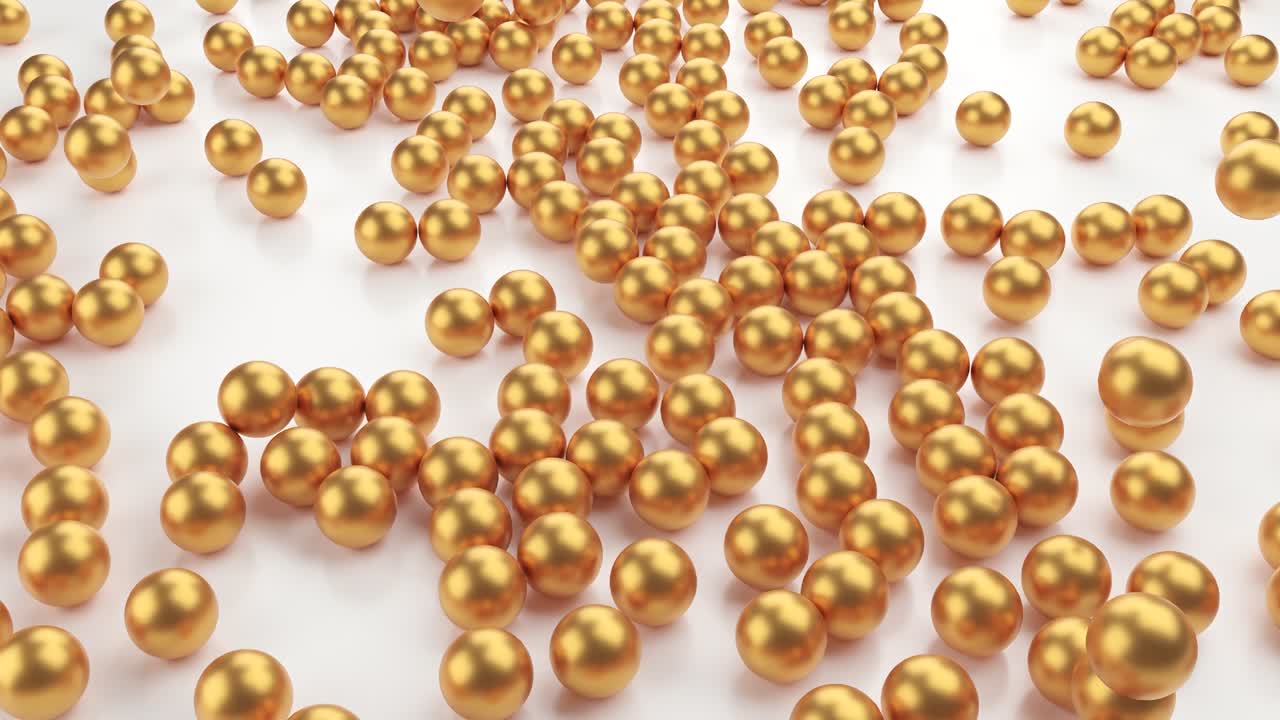 bolas de oro cayendo en el suelo, gráficos en movimiento, renderización 3d