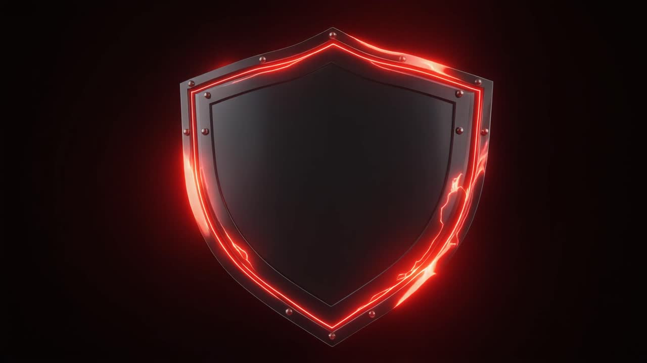 Black Shield with Red Electric Glow on Dark Background