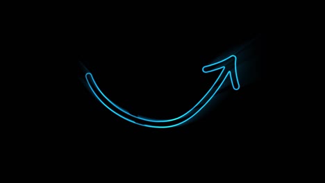 glowing neon line arrow icon isolated on black background. direction arrowhead symbol. motion graphics