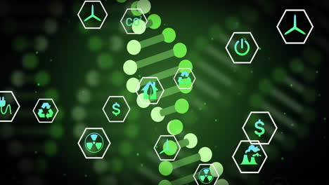 dna strand with eco-friendly icons, sustainability concept animation