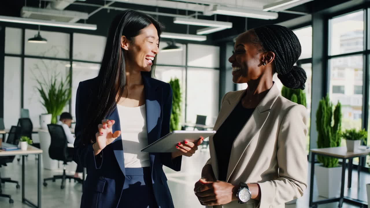 Professional Diverse Businesswomen Collaborating in a Modern Office