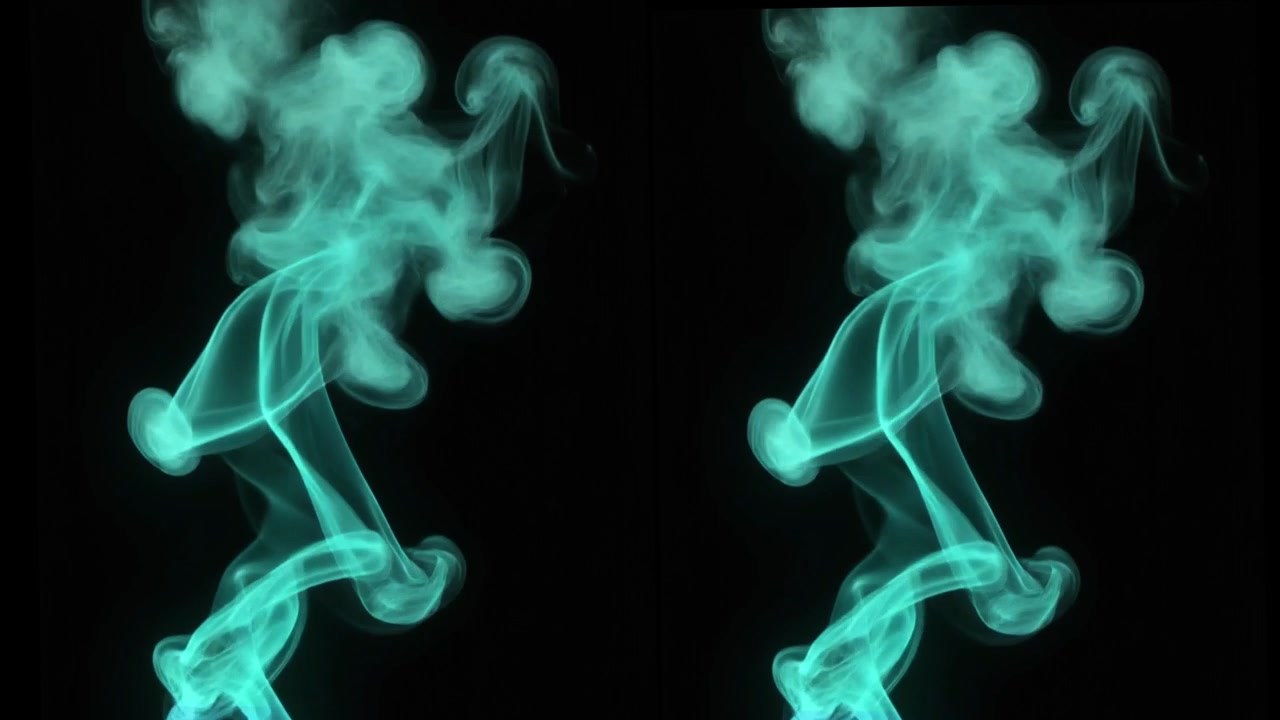 Fumo astratto color verde acqua che sale su sfondo nero