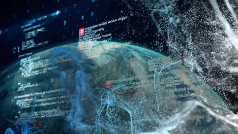 Animation-of-white-spots-over-globe-and-data-processing