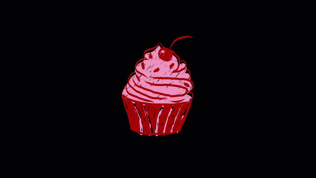 Cupcake rosa animato disegnato a mano con ciliegia