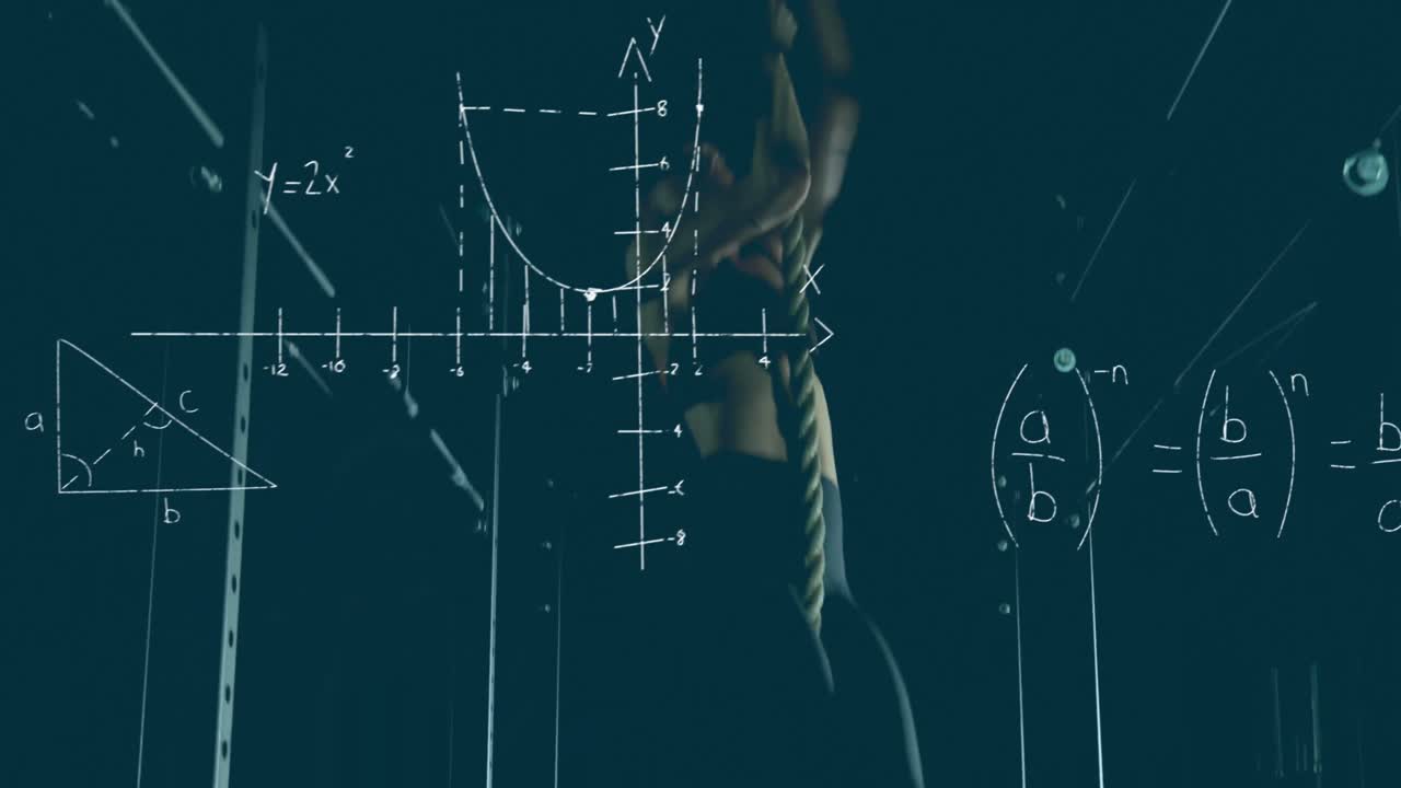 Girl workout over mathematical equations.
