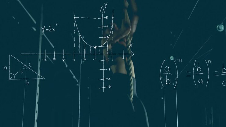 Girl workout over mathematical equations.