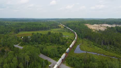 spectacular aerial of freight rail transporting goods