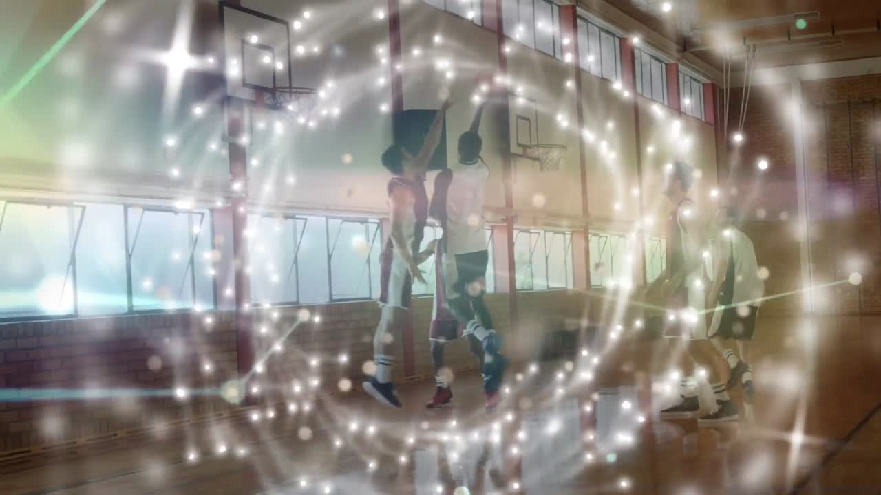 체육관에서 다양한 농구 선수 그룹에 대한 스 ⁇ 과 연결 네트워크의 애니메이션