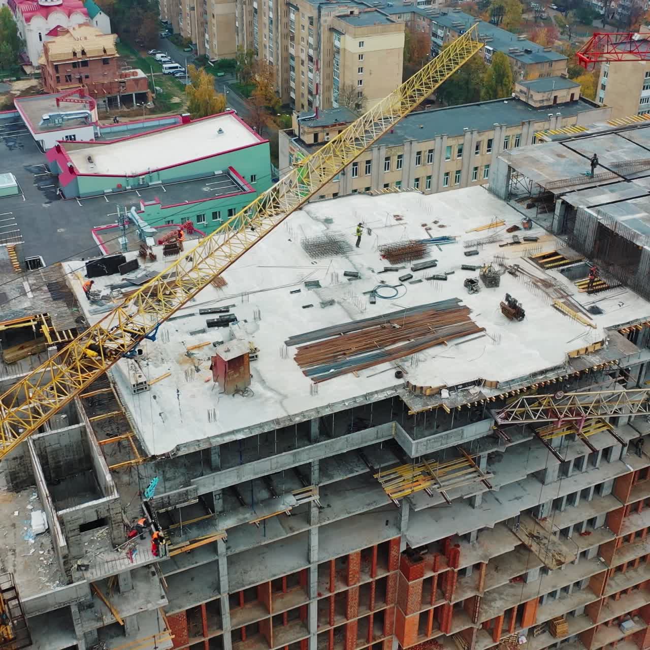 Drone shot of busy construction site