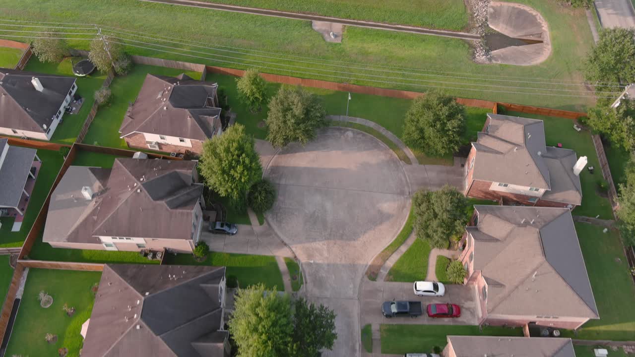 Aerial of middle class suburban neighborhood just outside of Houston, Texas